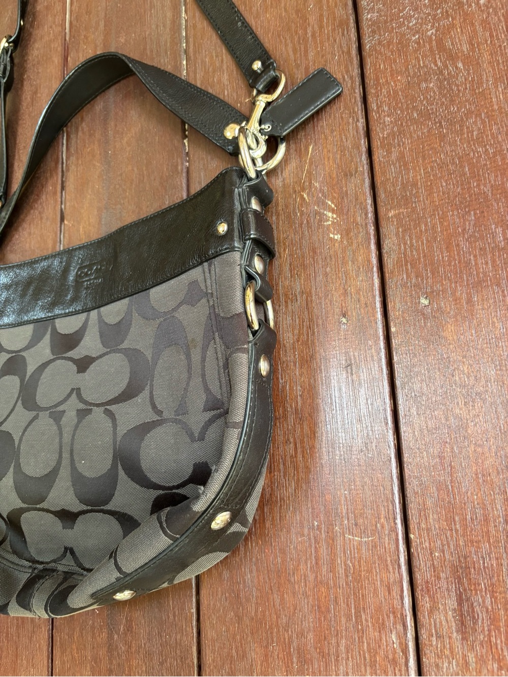 COACH Zoe Signature Black/Gray Hobo Bag Jacquard ZIP Buckle Canvas & Leather - Picture 11 of 11